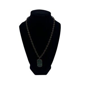 Bronze Cross Pendant Necklace With Green Leather Accent